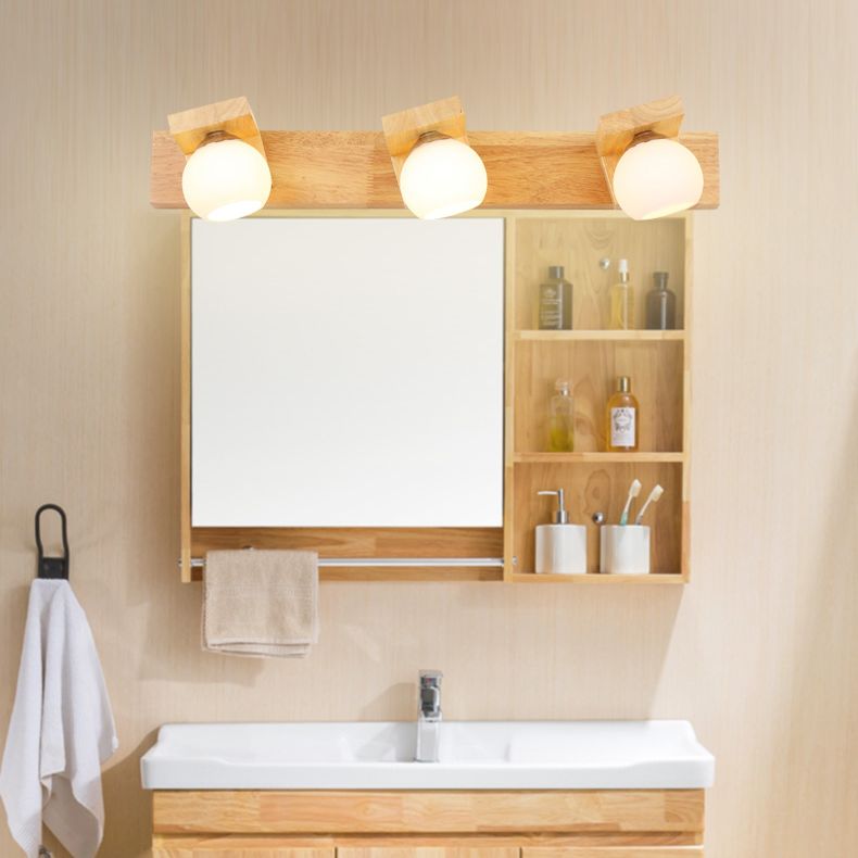 Spherical Bathroom Wall Sconce Lighting Wooden Simplicity Style Sconce Light Fixture in Wood