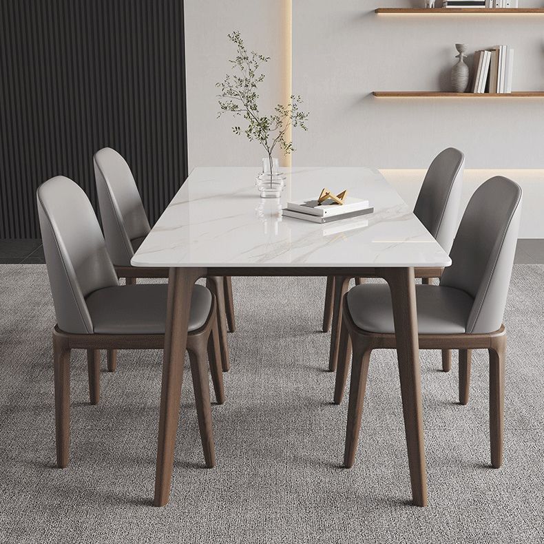 Rectangle Dining Table Mid-Century Modern Dining Table with Solid Wood Base