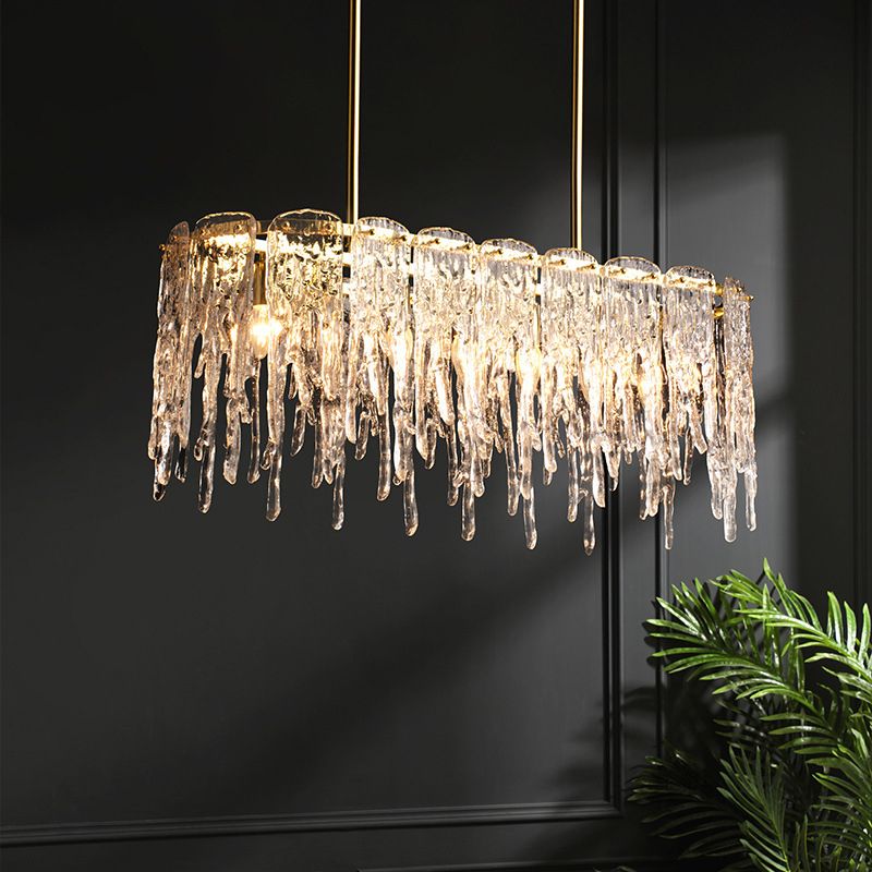 Modern Luxurious Island Pendant Lighting 7 Light Water Column Optical Crystal Island Ceiling Light for Living Room