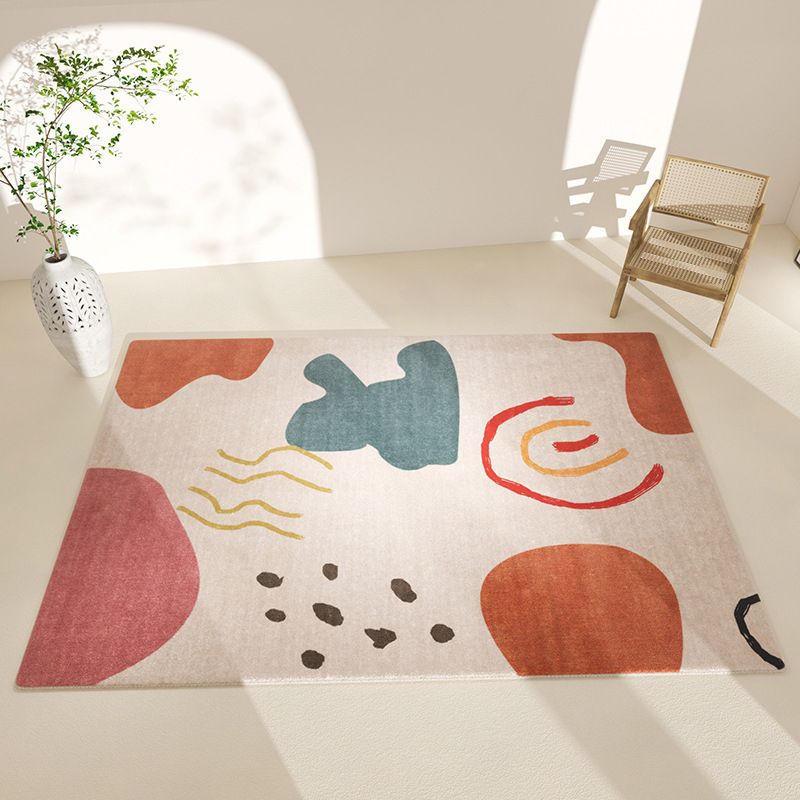 White Modern Rug Polyester Color Block Rug Stain Resistant Rug for Living Room