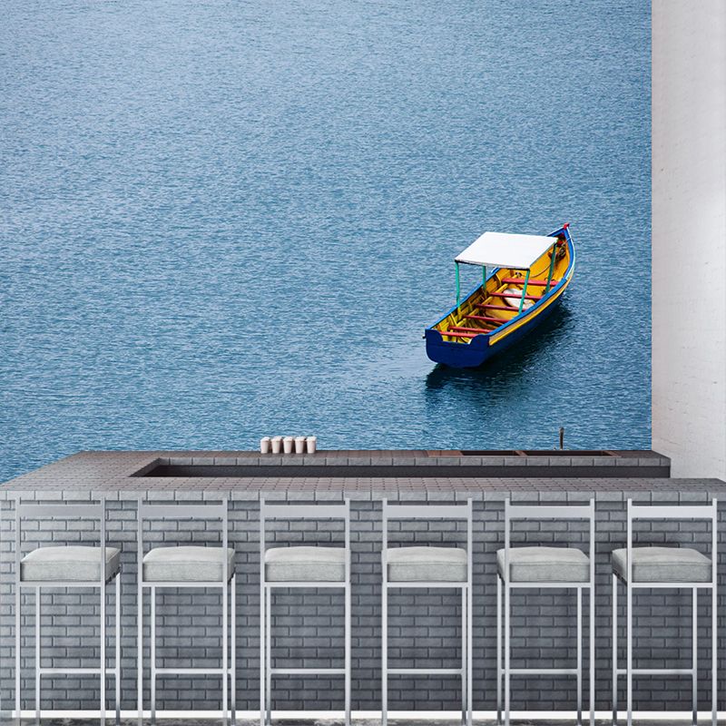 Mildew Resistant  Mural with Sea and Boat Pattern Wallpaper for Home Decoration