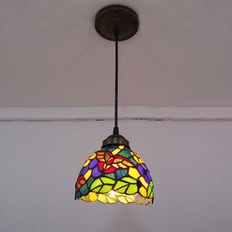 Accesorios de iluminación de comedor tiffany, lámpara colgante de techo de libélulas de vidrio manchado