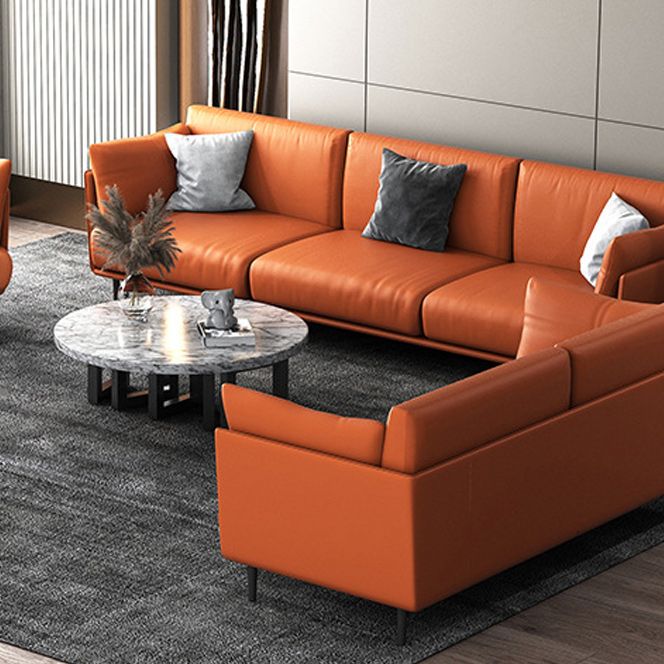 Standard Faux Leather Sofa Modern Pillow Top Arm Sofa in Orange