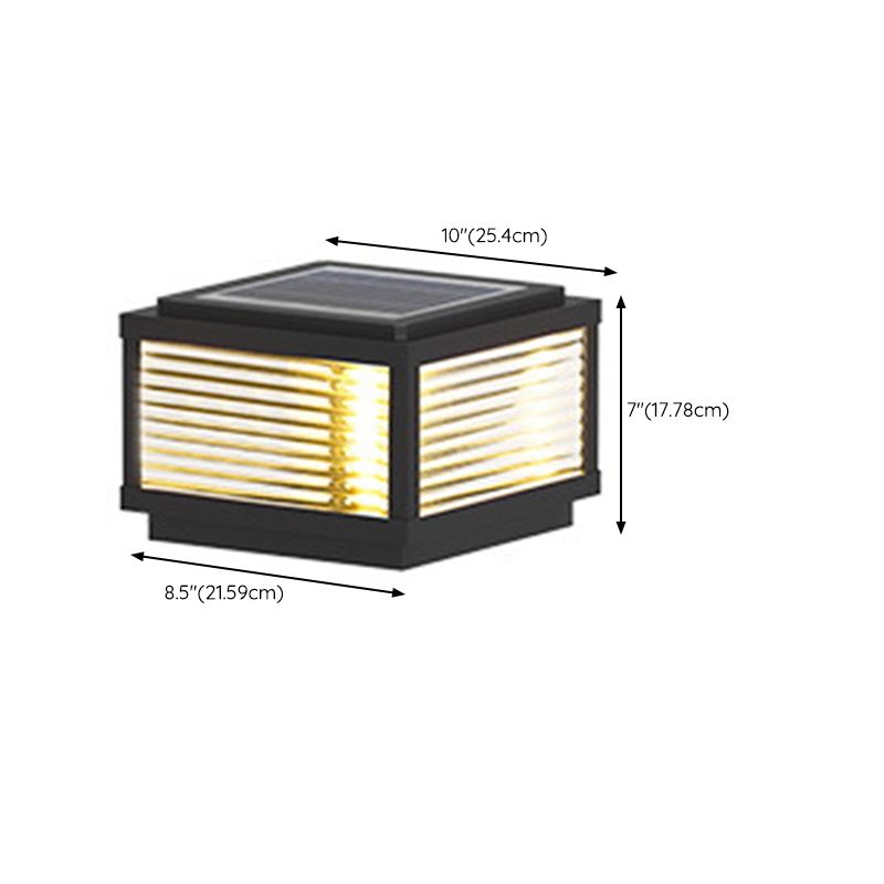 Metal Rectangle Shape Solar Pillar Lamp Modern 1 Light Outdoor Waterproof Light in Black