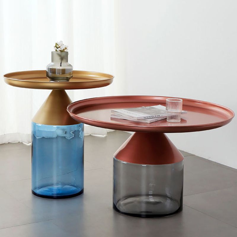 Metal Tray Top Coffee Table Mid-Century Glass Pedestal Cocktail Table