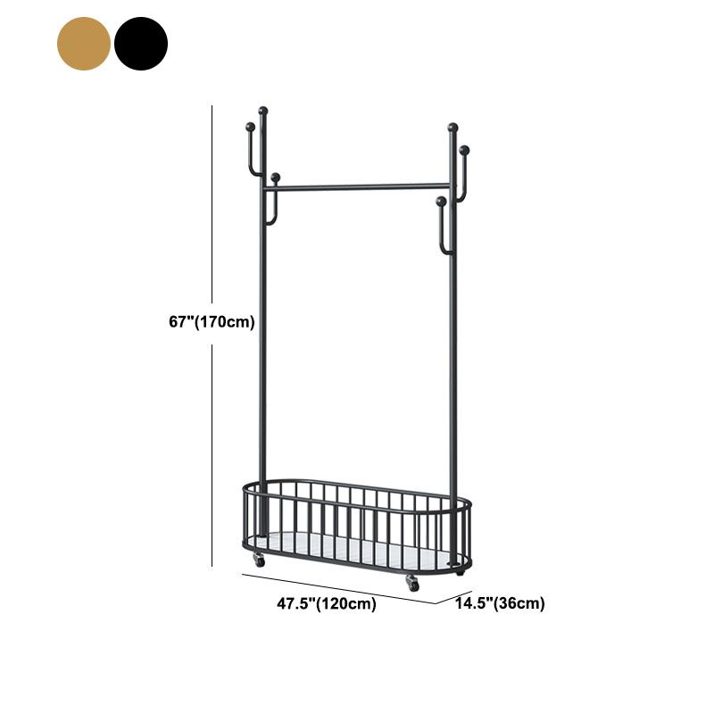 Gorgeous Clothes Hanger Basket Storage Metal Coat Rack with Castors