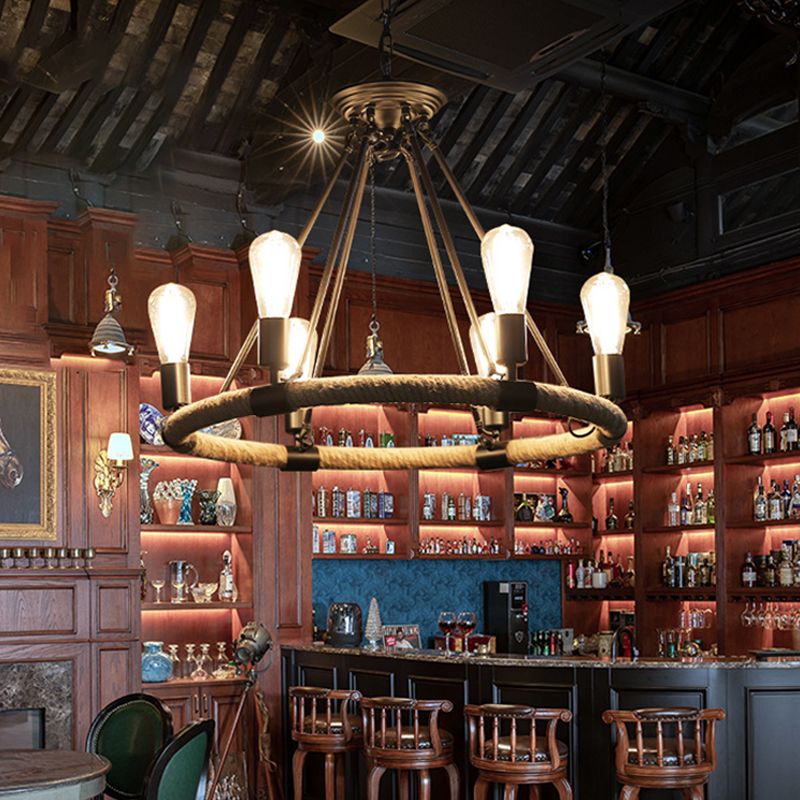 Industrial Hanging Lamp Kit Wheel Rope Pendant Lighting Fixtures for Bar