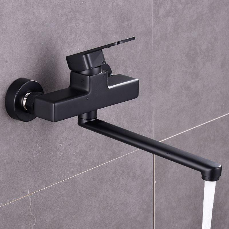 Contemporary Single Handle Kitchen Faucet Pull Down 2 Holds Bar Faucet in Black