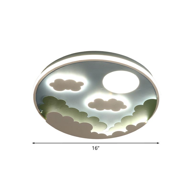Led Nursery Flush Mount Light Fixture Cartoon Blue Ceiling Lamp with Cloud and Moon Acrylic Shade