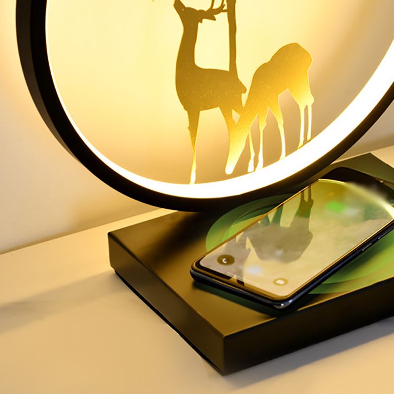 Modern Style Circle Shape Table Light Metal 1 Light Nightstand Lamps for Bedside