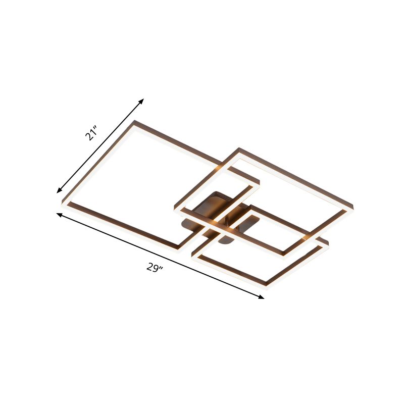 Modern Rectangular Acrylic Semi Flush Light LED 1/2/3 Lights Brown Ceiling Mounted Fixture in Warm/White/Natural Light, 16"/23"/29" Wide
