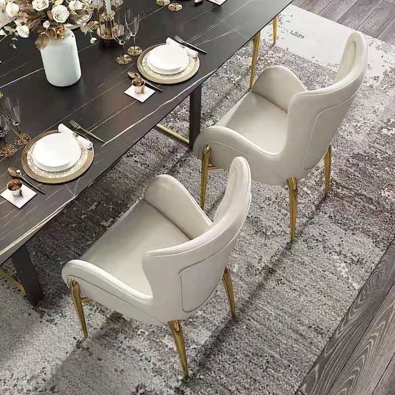 Glam Metal Dining Room Chairs Faux Leather Dining Arm Chair for Restaurant Use