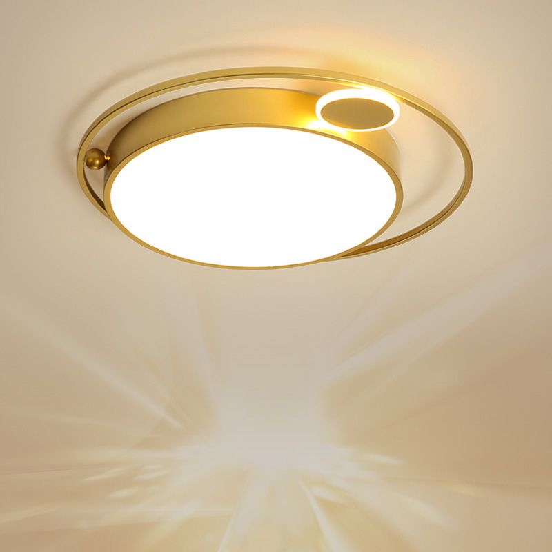 Round Bedroom Ceiling Flush Light Acrylic 16.5"/20.5" Wide LED Minimal Flush Mount Lamp in Gold, Warm/White/3 Color Light