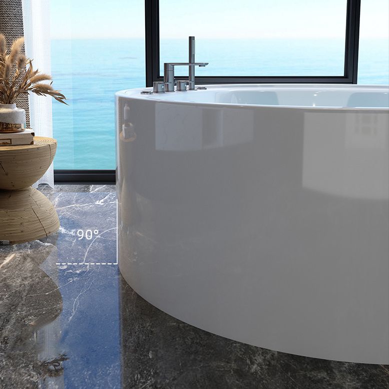 Acrylic Round Bath Tub Whirlpool Freestanding Bathtub with Tub Filler and Trim Kit