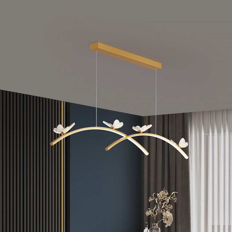 Estilo minimalista moderno colgante de clúster lineal metal de luz 2 luces de clúster para sala de estar