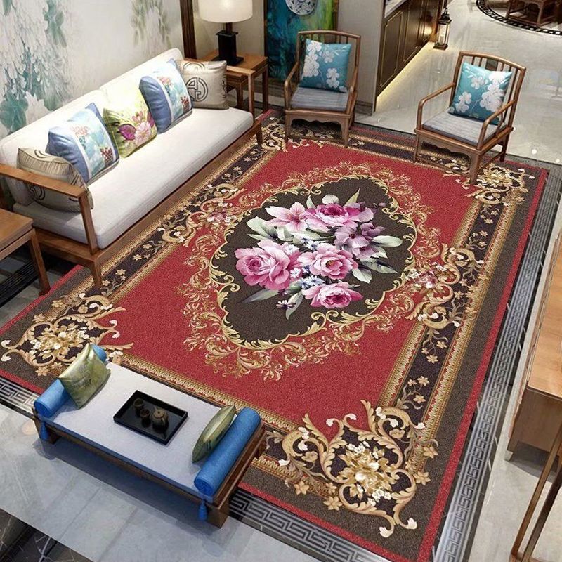 Mehrfarbiger Heimdekorationsteppich, luxuriöser europäischer Teppich mit Blumenmuster, Polyester mit rutschfester Rückseite