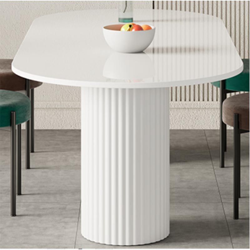 Oval Dining Table Modern Stone Dining Table in White with Double Pedestal