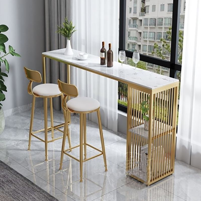 Modern Bar Table Set 1/3 Pieces Faux Marble Counter Height Set with Upholstered Stools