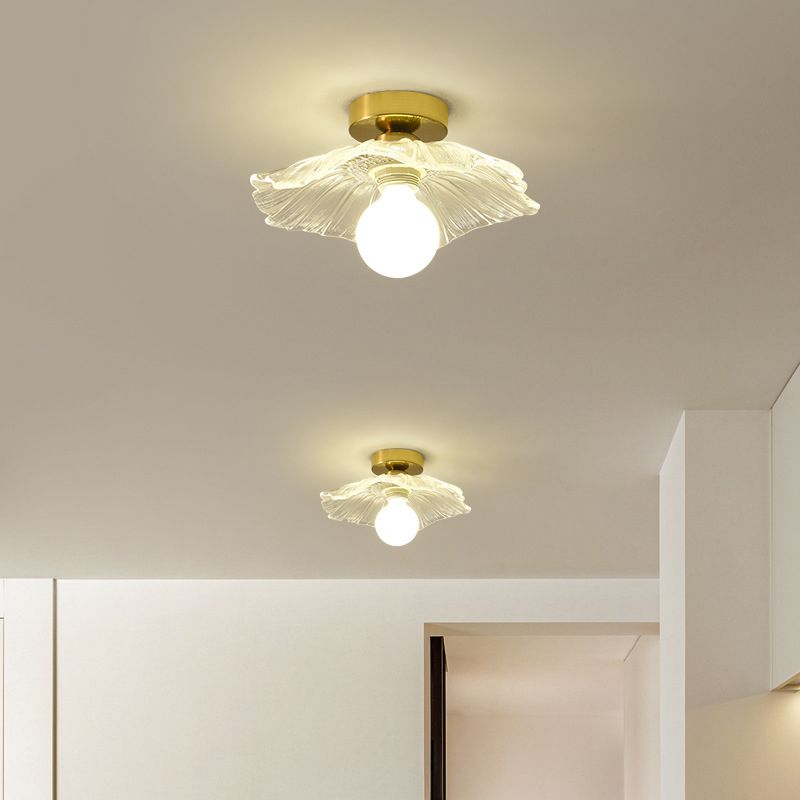 Wavy Shape Flush Mount Modern Style Glass 1 Light Flush Light in Clear /Green