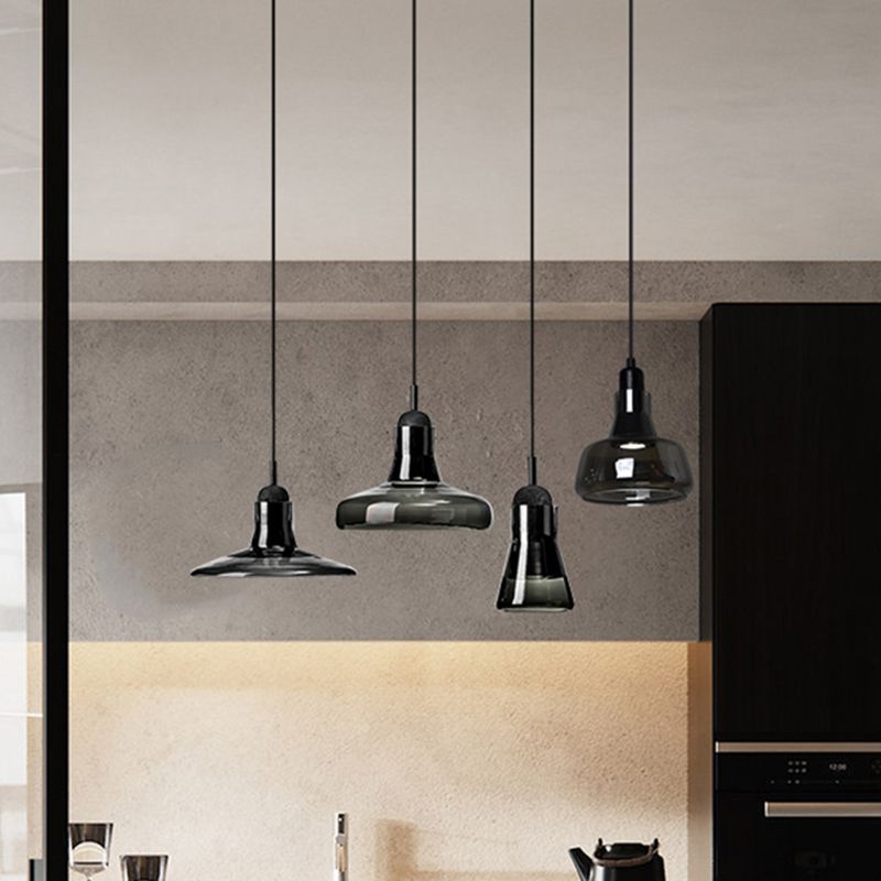 Hanging Cord Pendant Ceiling Light Modern Glass Dinning Room Hanging Light Fixture in Smoke Gray