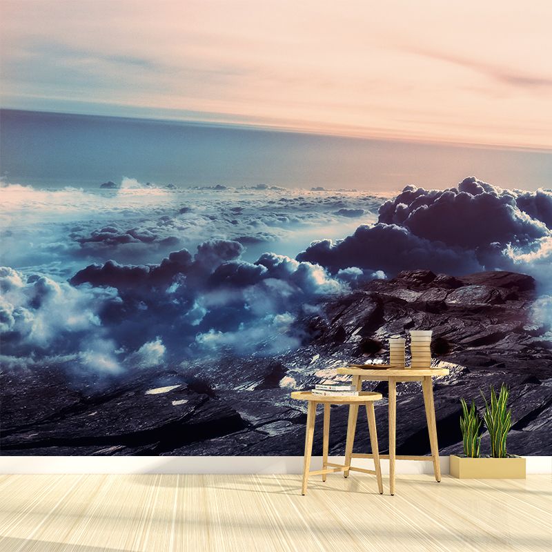 Grey Mountain Above Clouds Mural Washable Contemporary Living Room Wall Decoration