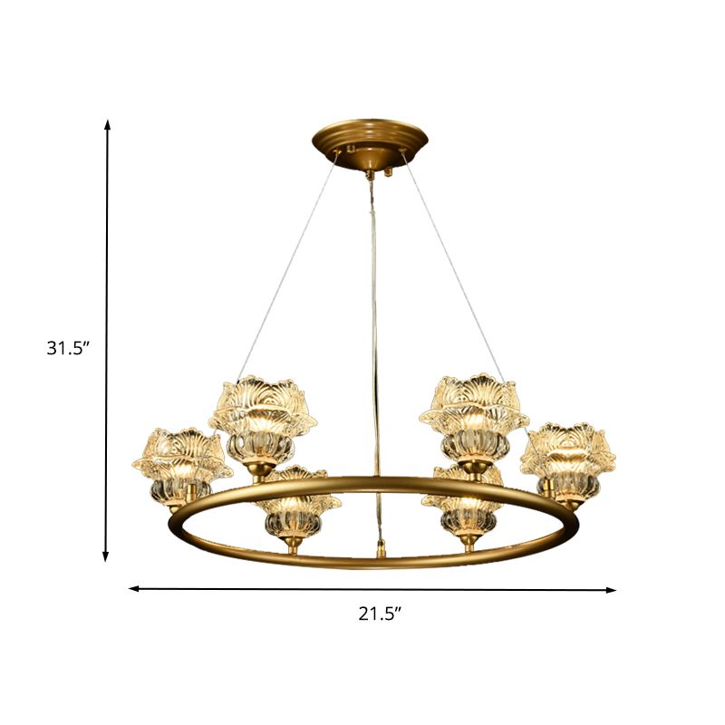 6 Heads Sunflower Chandelier Lighting Traditional Clear Glass Suspension Lamp for Living Room