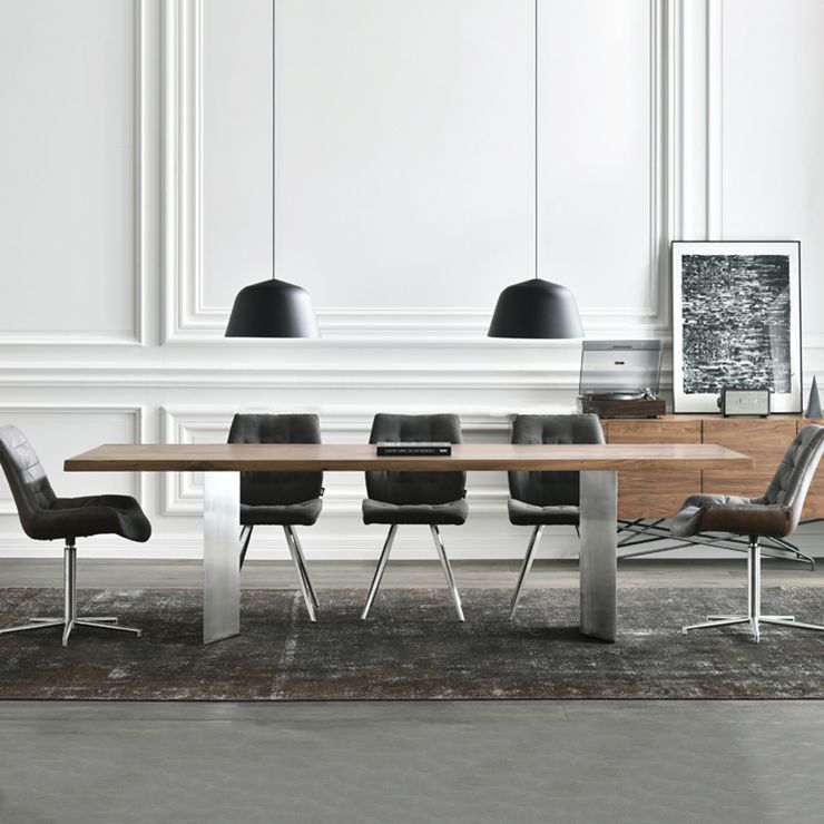 Metal Industrial Rectangular Dining Table Wood Top Table for Kitchen and Dining Room