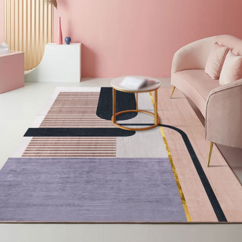 Nordic Simple Indoor Rug Pink Tone Carpet Polyester Stain Resistant Rug for Living Room