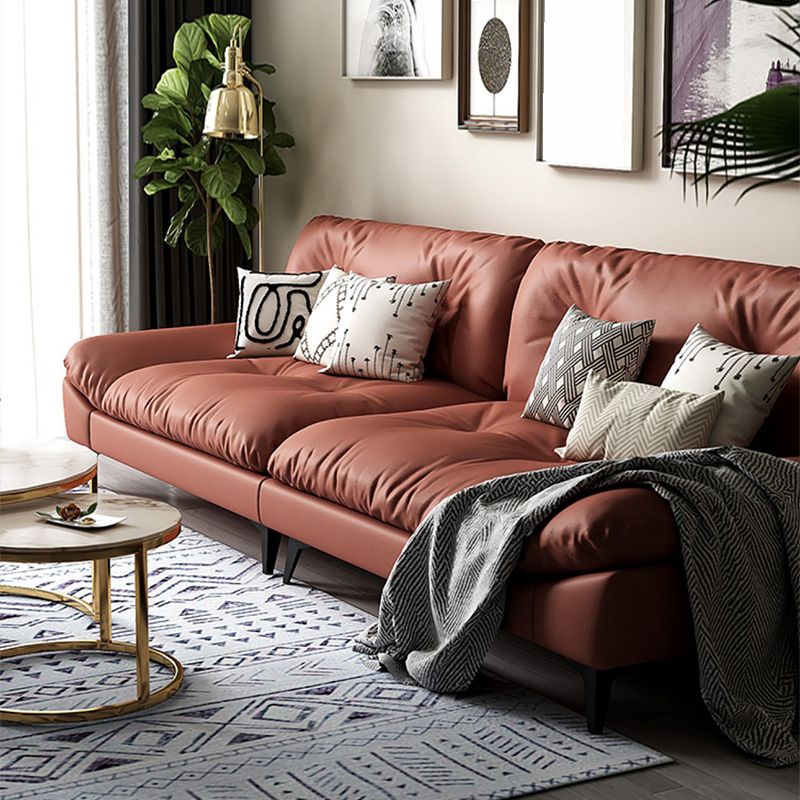 Glam Tufted Standard Square Arm Living Room Faux Leather Sofa