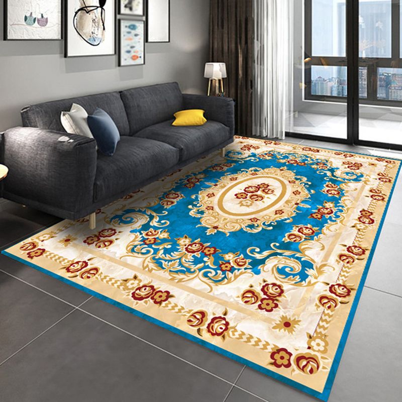 Glam Marble Effect Area Rug Classic Floral Print Carpet Non-Slip Backing Rug for Home Decoration