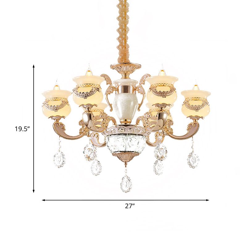 Jade gouden kroonluchter verlichting kaarsen 6 lichten traditionele plafond hanger licht met kristalval