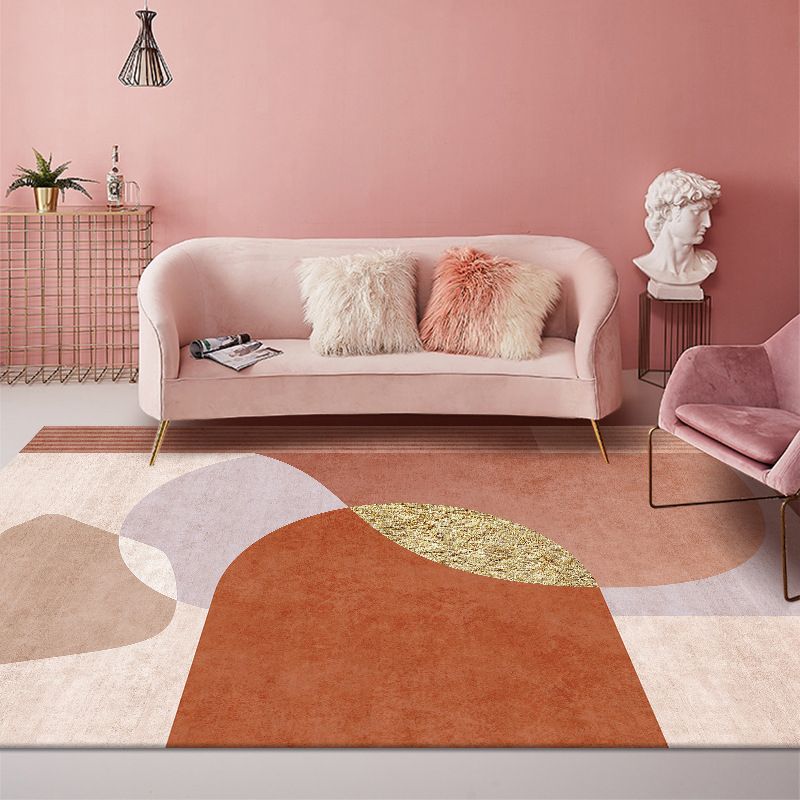 Pink Nordic Rug Polyester Color Piece Rug Washable Rug for Living Room