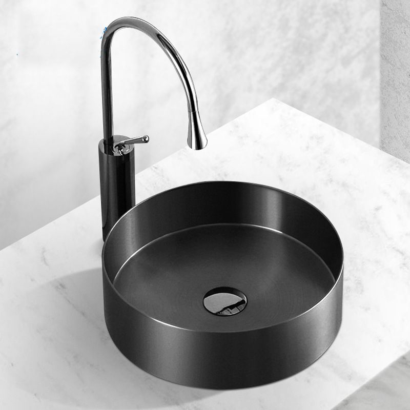 Modern Black Bathroom Sink Metal Round Vessel Bathroom Sink (Not Including Faucet)