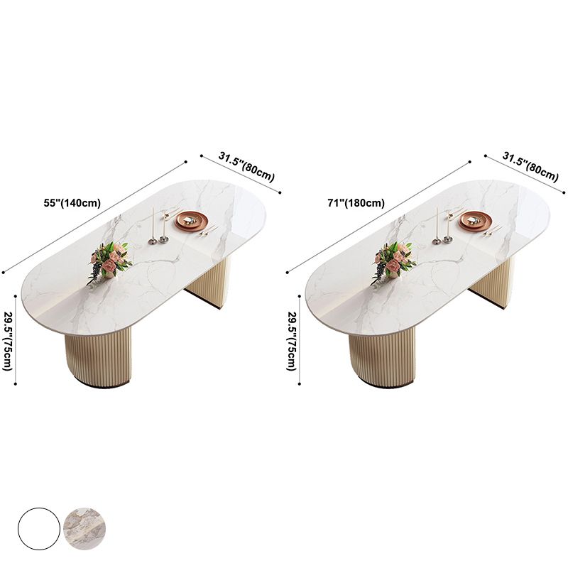 Sintered Stone Top Dining Table Oval Table with Metal Base and Double Pedestal