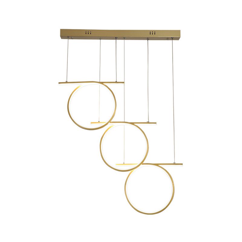 Gold 3 Rings Hanging Light Contemporary LED Metallic Suspension Lighting for Dining Table