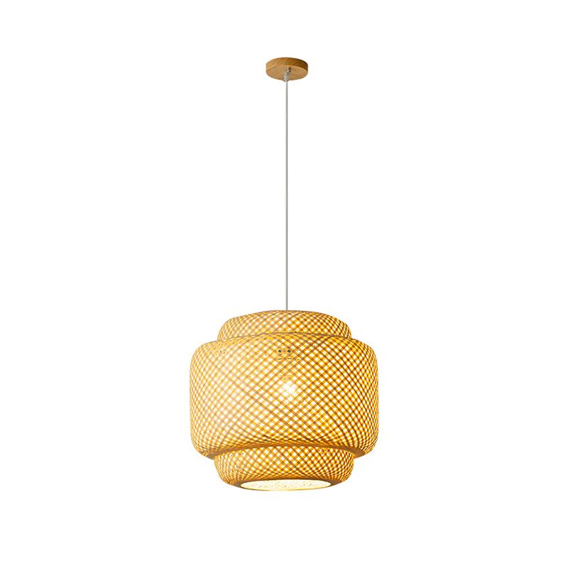 Modern Lantern Ceiling Light Bamboo Single Restaurant Hanging Pendant Light in Wood