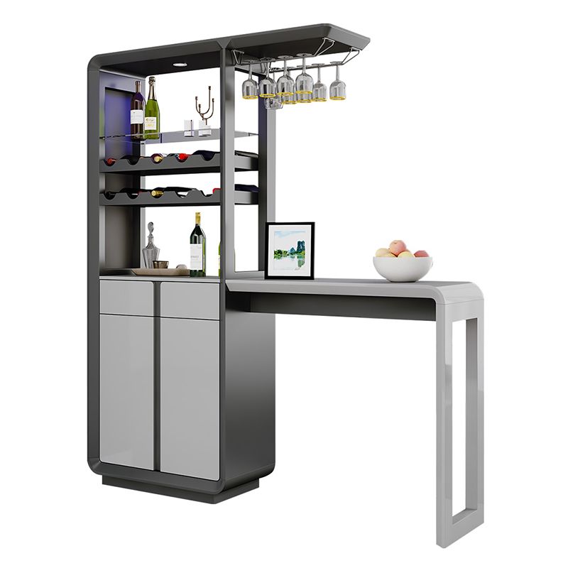 Modern Rectangle Wood Counter Table 2/3 Pieces Bar Table Set with Lockers for Living Room