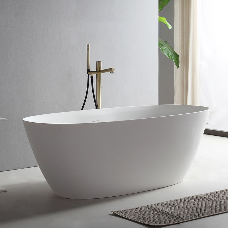 Contemporary White Bath Tub with Overflow Trim Oval Soaking Tub for Home