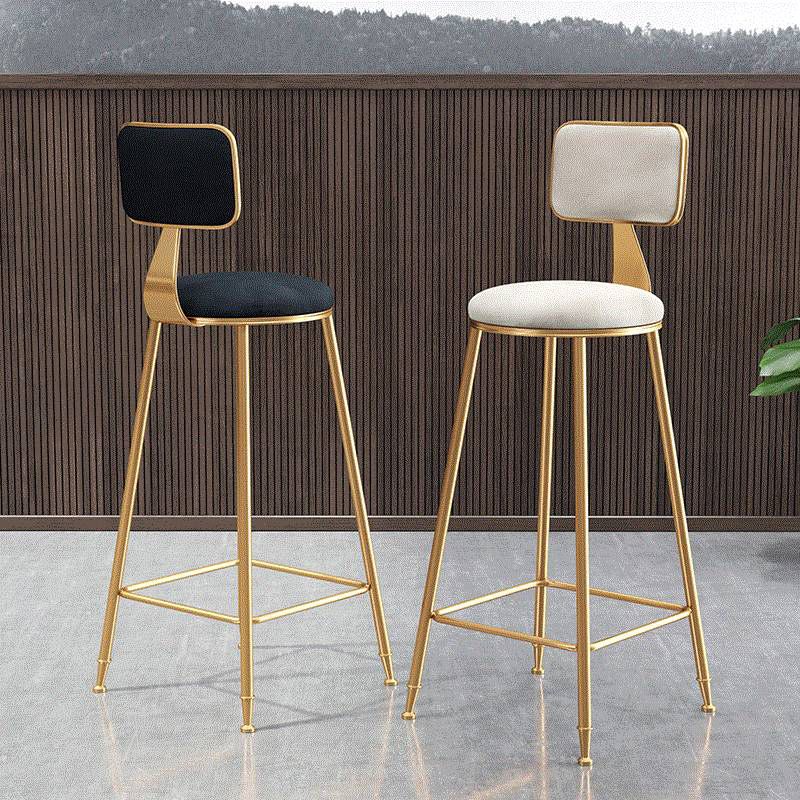 Nordic Armless Backrest Counter Stool Iron Cafe Bar Stool with  Pedal and Velvet Cushion