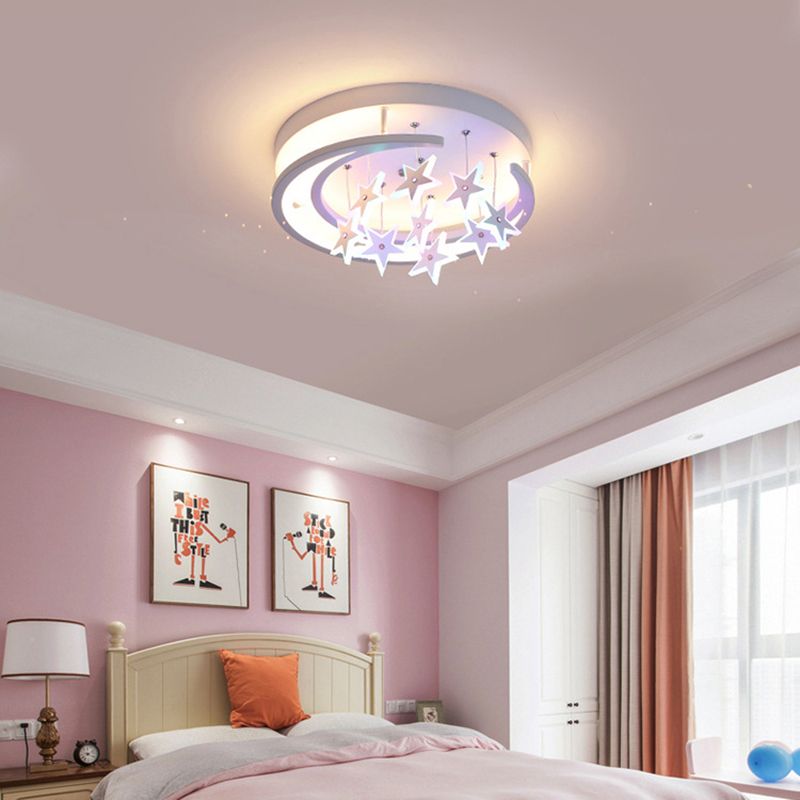Moon And Star Flush Light 1 Light Acrylic Modern Flush Mount Ceiling Light Fixtures for Girls Bedroom
