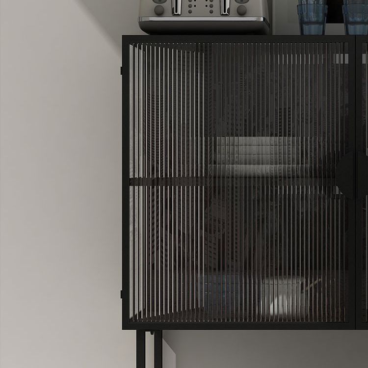 Glass Door Iron Sideboard Glam 35.5"H Buffet Server Cabinet with Storage for Dining Room