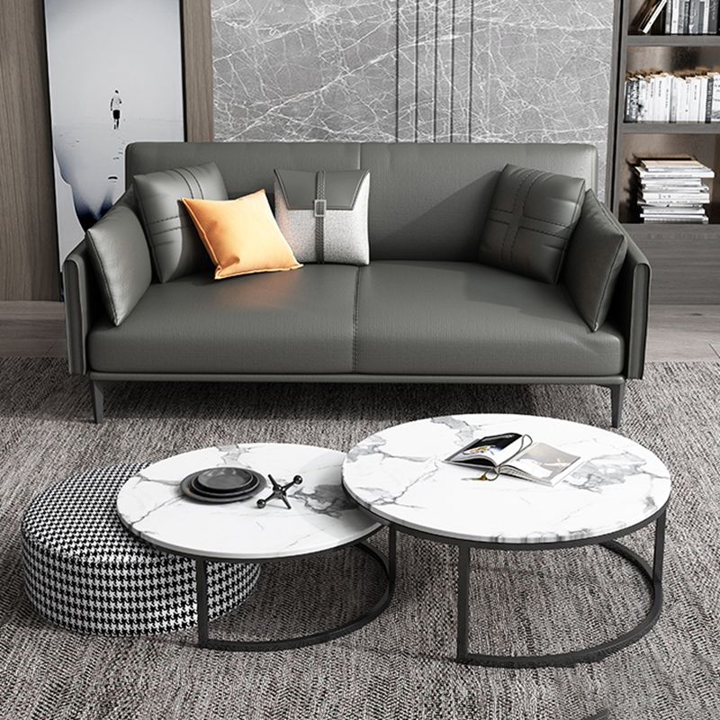 Black Industrial Sofa with Bolster Pillows 31.5"High Square Arm Sofa