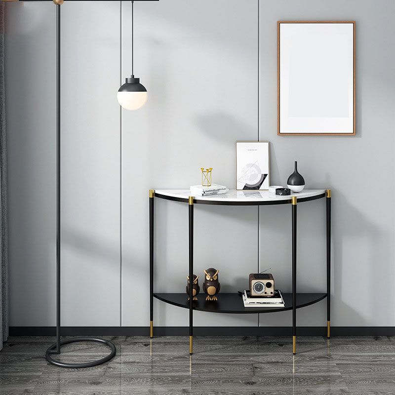 Glam Marble Console Sofa Table Half Moon End Table with Shelves for Hall
