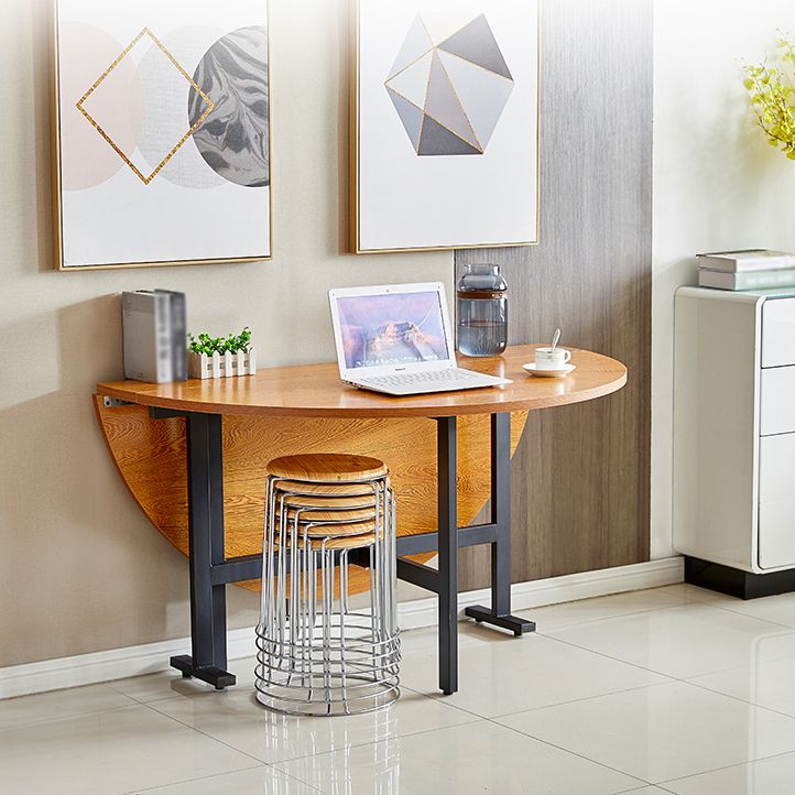 Runder Mid-Century Modern Esstisch aus Metall mit Holzplatte und Drop Leaf
