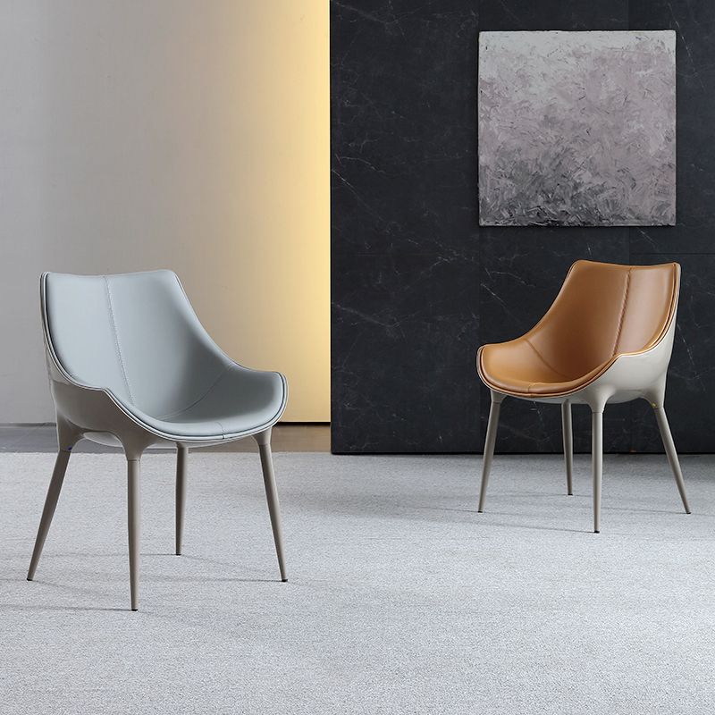 Minimalist Style Leather Dining Arm Chairs Solid Back Upholstered Chairs (Set of 2)