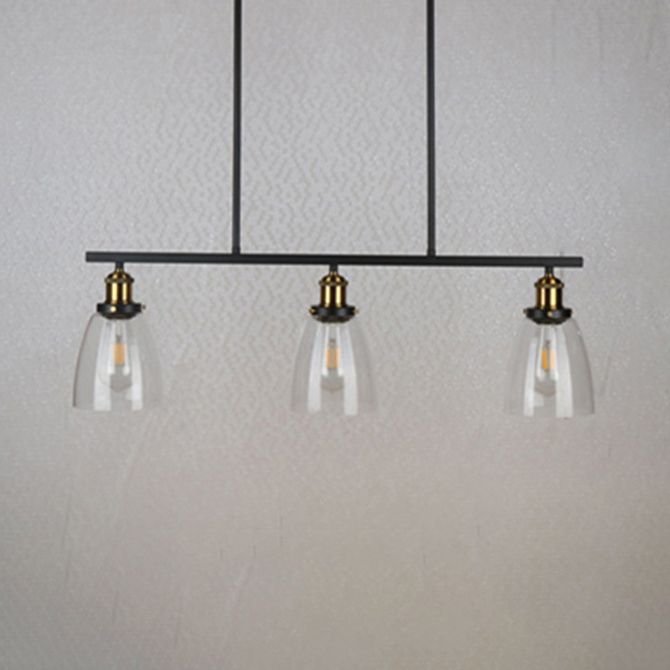 Cone Shade Dining Room Island Pendant Light Industrial Clear Glass 2/3 Lights Black Hanging Lamp Kit