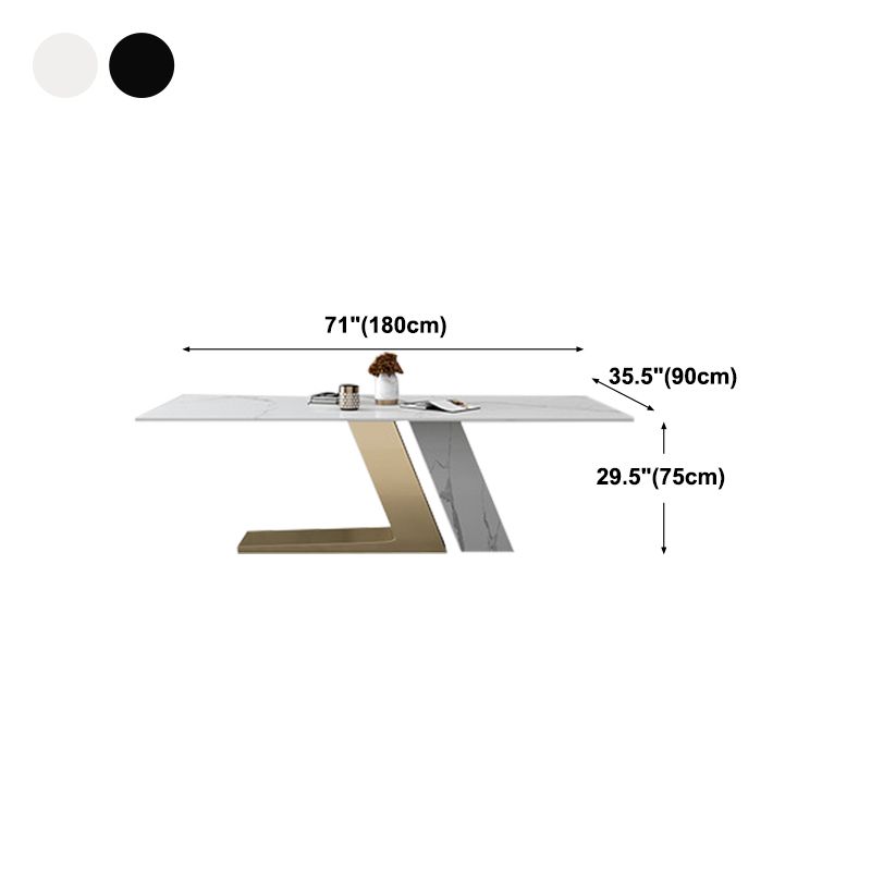 Gold Metal Base Rectangle Table Modern Black and White Sintered Stone Top Dining Table