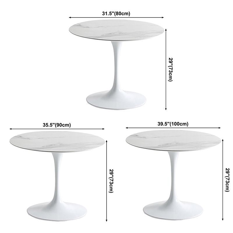 Round Tulip Base Modern Dining Table White Fixed Table with Sintered Stone