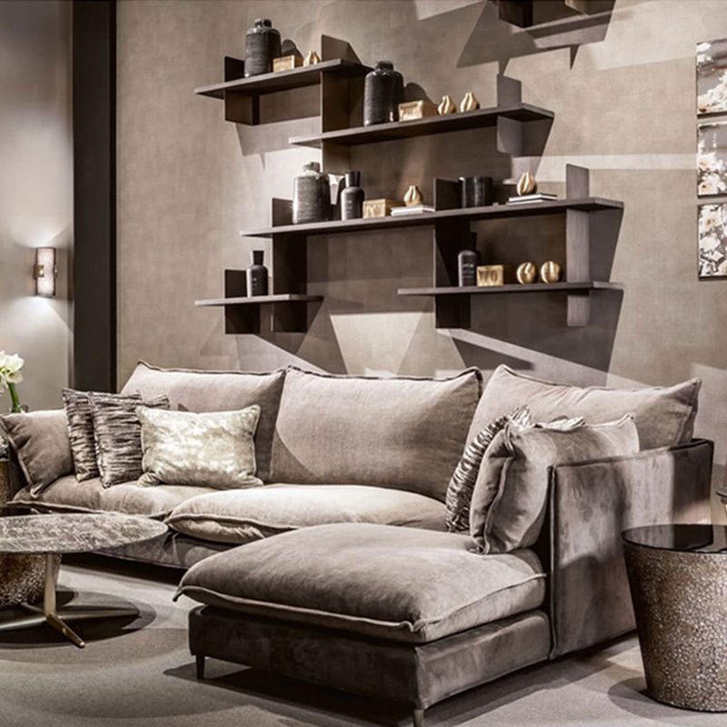 Linen Square Arm Sofa & Chaise with Reversible Modern Cushions Loose Back Sofa