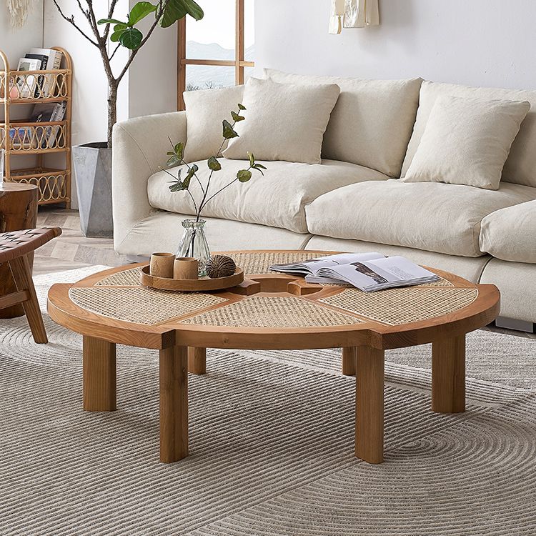 Scandinavian Rattan Cocktail Table Round Wooden Cocktail Table for Living Room